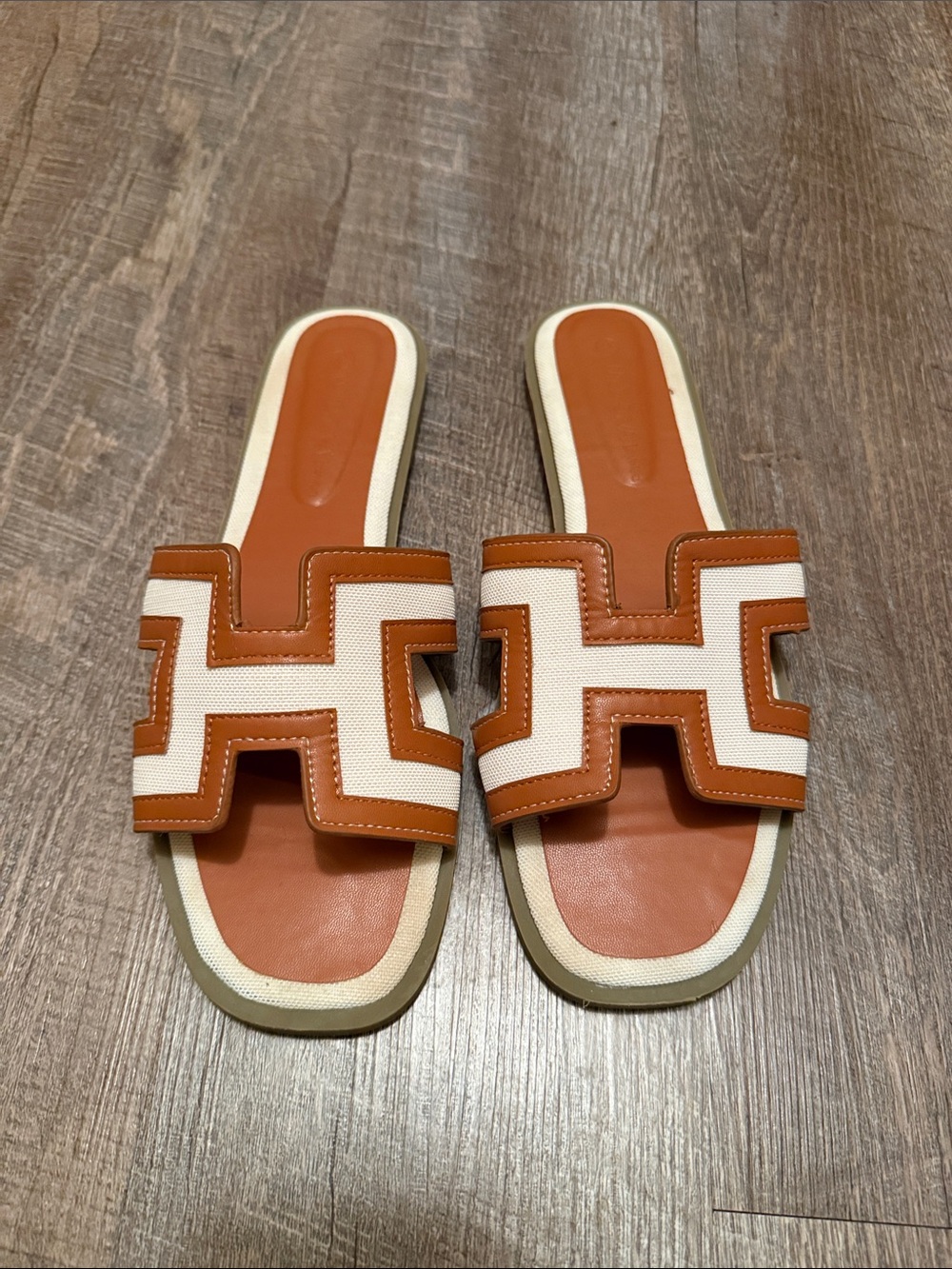 Wild Diva Tan and Cream Slide Sandals
